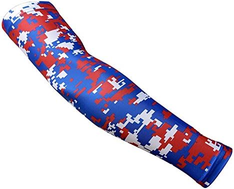 Nexxgen Sports Apparel Moisture Wicking Compression Arm Sleeve (Single) - Men, Women & Youth - 40 Colors - Digital Camo & Elite (X-Large, Royal Blue/Red/White)