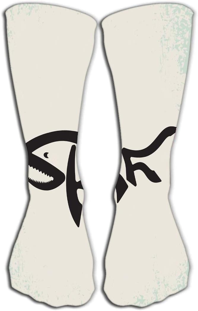 High Socks Novelty Compression Long Socks For Men's Women And Girls 19.7"(50cm) shark attack surfing stamp surfing graphic design california surfers wear typography emblem shark attack surfing stamp