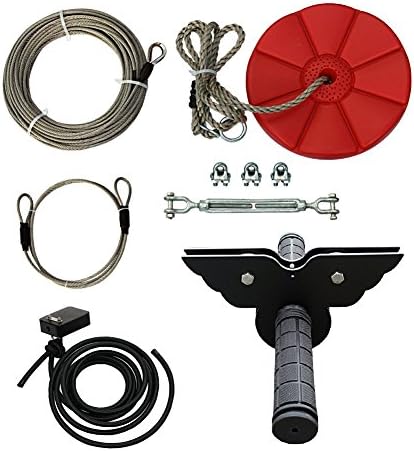 Zip line Kit 95' Trolley Pulley Backyard Children Kids Flying Toys for Fun Zipline accessories Series with Brake Block Bungee Cord Kit,Red Swing Seat Ride on (Black Trolley) by Dking