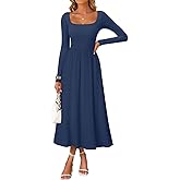 ZESICA Spring Dresses for Women 2026 Elegant Classy Square Neck Long Sleeve Flowy Wedding Guest Party Midi Dress