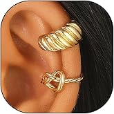 2Pcs Chunky Gold Ear Cuff Earrings for Women Twisted Love Knot Ear Cuffs Non Piercing Thick Croissant Clip on Earrings Trendy Jewelry Accessories