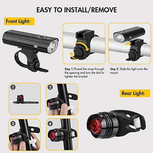 Te-Rich Bicycle Lights, 800 Lumens Bike Light Front Rechargeable & LED Rear Bike Light, Super Bright Cycling Headlight and Taillight Set, Safety Accessories for Kids/Women/Men, Fit Road/MTB Bikes