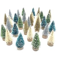 Benvo Mini Christmas Trees 30Pcs Miniature Snow Frosted Sisal Trees Glittery Pine Trees Xmas Ornaments Bottle Brush Trees Desktop Mini Decoration Trees for Christmas Projects Fairy Garden Snow Globes