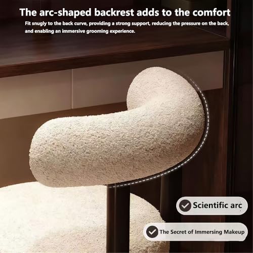 Beauenty Vanity Chair, Cashmere Makeup Chairs with Back, Modern Dining Chair with Metal Legs, Sofa Stool Vanity Stool for Dressing Room, Bedroom, Makeup Room (White)