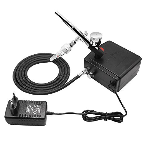 Gocheer 100-250V Professionale Gravity Aerografo Doppio Azione con Mini Compressore Aerografo Set per Modellismo Pasticceria Unghie Nail Art Torte Vernice Spray Tatuaggio con Kit Pulizia Airbrush