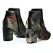 Velvet Oriental Floral Printed Block Heel Ankle Booties, Women's Shoe