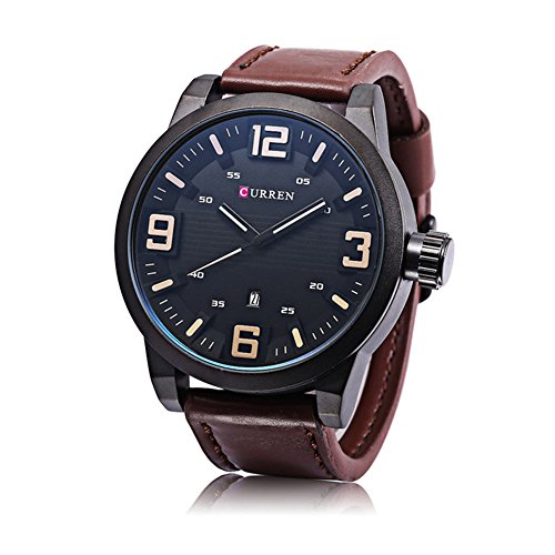 Top Luxury Brand Curren Watch Correa de Cuero para Hombres Casual Militar Reloj de Pulsera de Cuarzo Reloj Masculino 8241
