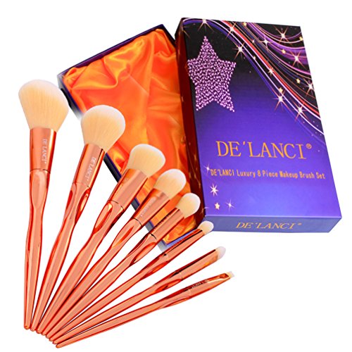 DE LANCI Makeup Brushes 8Pcs Rose Golden Contour Brush Kit Synthetic Cosmetic Brush Set Pro Powder Concealer Foundation Eyeshadow Make Up Brush Tools with Gift Box