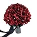 Classic Bridal Bouquet - Apple Red Rose with Rhinestone Black Ribbon with Bling Accents