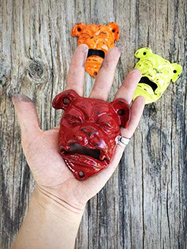 Crimson Red English Bulldog Wall Mount Cast Iron Bottle Opener - Rustic Man Cave Bar Decor - Unique Gift for US Marine - Thumbnail 2