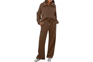 HOUJIBFA Womens 2 Piece Outfits Lounge Half Zip Hoodie Sweatsuit Sets Oversized Sweatshirt Baggy Fall Fashion Sweatpants
