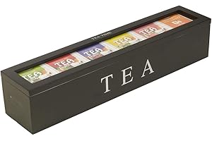 Wooden Tea Storage Box with 5 Slots, 6 Compartment Tea Bag Storage Box Retro Organizer for Tea Bags and Sugar Packets, Wood H