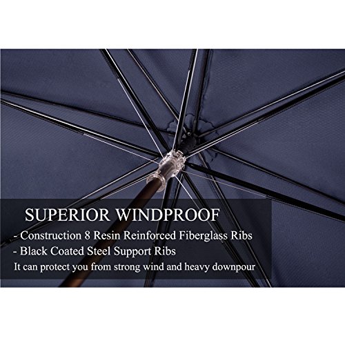 Kung Fu Smith Men's Wooden Windproof Umbrella for Golf, Large Umbrella Canopy, Auto Open & Aluminum Central Pole, Coffee