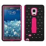 Samsung Galaxy Note Edge Case, Heavy Duty Hybrid 2 Piece Dual Layer Combo Hard Shell Interior and Light Soft Diamond Bling Silicone Rubber Exterior Protector Cover by MEGATRONIC With Kickstand - Black/Hot Pink [With FREE Stylus Pen + Anti Scratch Clear LCD Screen Protector + Microfiber Cleaning Cloth]