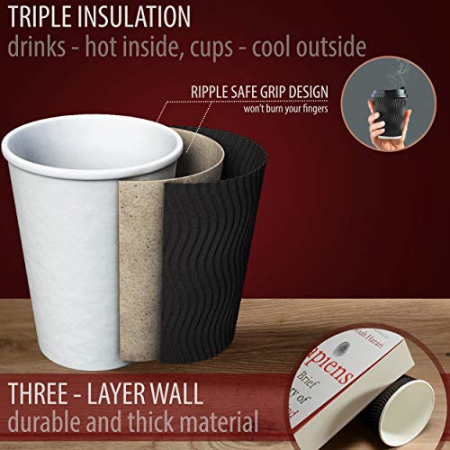 Insulated Disposable Coffee Cups with Lids & Straws 12 oz, 100 Packs - Paper Cups for Hot Beverage Drinks To Go Tea Coffee Home Office Car Coffee Shop Party - FDA Approved (black) - Thumbnail 2