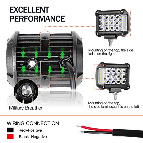 Side Shooter LED Pods, AutoPowerPlus 2Pcs 4" 76W Off Road Driving Fog Lights Flood Spot Combo Light Bar Waterproof LED Cube Work Lights for Truck Jeep Boat ATV UTV SUV Mainre, 2 Years Warranty