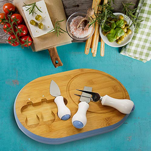 image for ZRabbit Bamboo Cheese Board with Cutlery Set | Modern Fancy Design | S