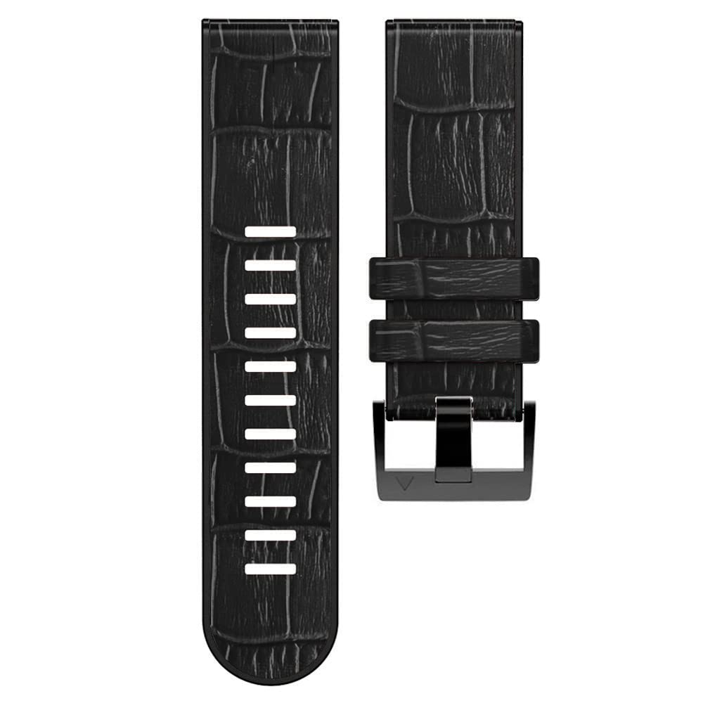 Fleshy Leaf 26mm Band Compatible for Garmin Fenix 7X,Fenix 6X,Fenix 6X Pro,Fenix 5X,Fenix 5X Plus/Fenix 3/3 HR,Quick Release Strap,Leather Hybrid TPU Silicone Strap (Black)