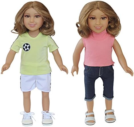 18 inch Baby Boys Girls Doll Clothes-2 set Sports Soccer Uniform and Casual Costume Outfits For 18 inch American Girl Doll Or other 18'' Doll