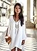 QIYUN.Z Women's Long Batwing Sleeve Mini V-Neck Irregular Hem Casual Loose Chiffon Dress White