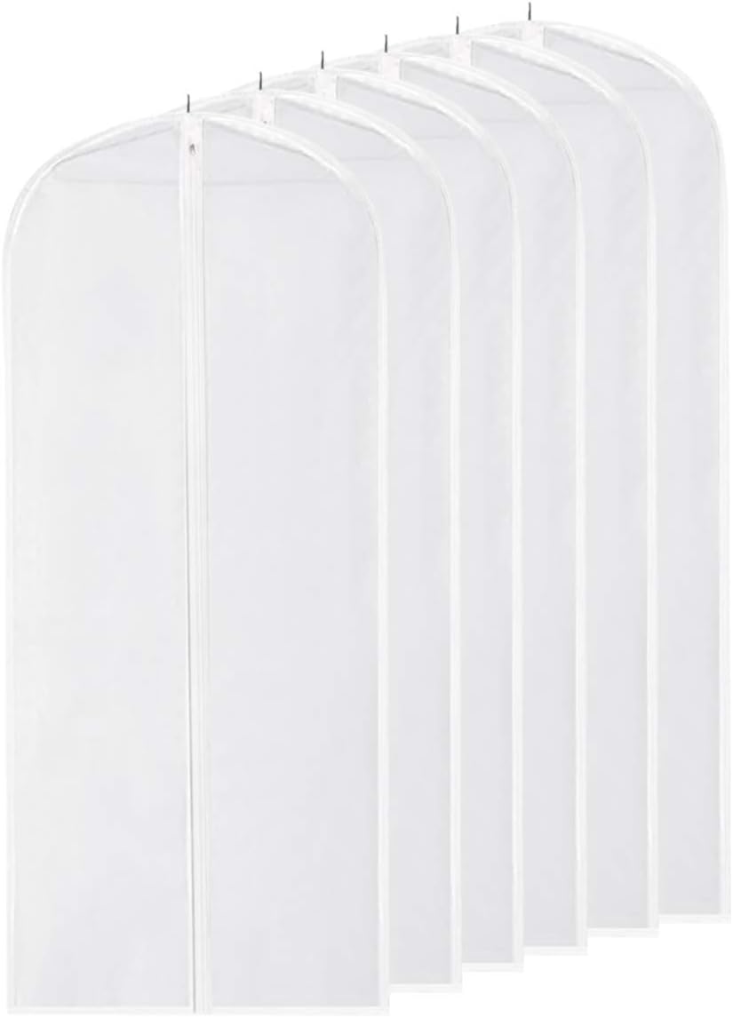 LKXC Garment Bag Clear,48 Inch Long-Dress Moth Proof Garment Bags Dust Cover White Breathable Full Zipper for Suit Dance Clothes Closet Pack of 6 (XL)