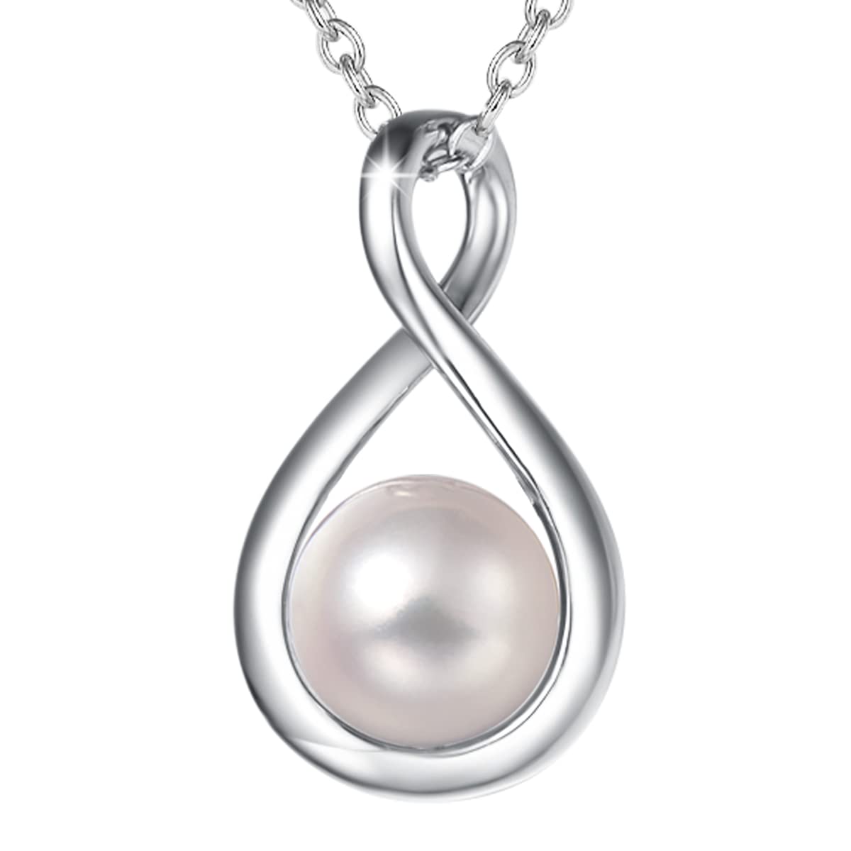 FANCIME 925 Sterling Silver June Birthstone Necklace Infinity Pearl Necklace with Fine Jewellery Box Christmas Birthday Valentine's Day Mother's Day Present for Women Mother