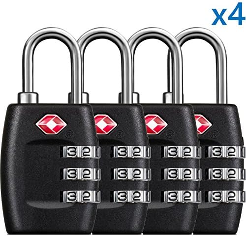 TSA Luggage Locks (4Pack) -Combination Padlocks - Approved Travel Lock for Suitcases &amp; Baggage (Black1)