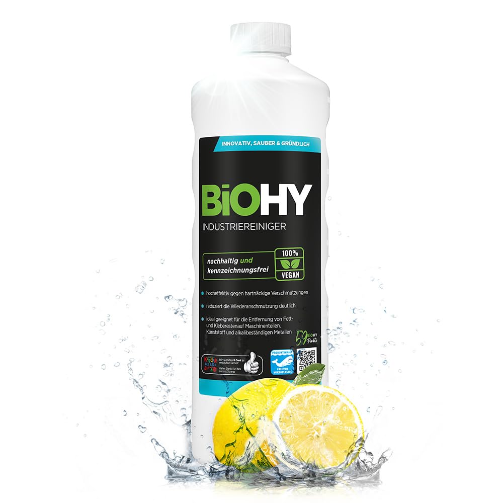 BiOHY Industrial Cleaners (1l Bottle) | Low foaming Dirt Breaker | removes Grease and Oil from Water-Resistant Surfaces | Suitable for Industrial Applications (Industriereiniger)