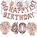 Konsait 59pack Rose Gold 40th Birthday Decorations for Women Girls 40 Birthday Party Supplies| Happy Birthday Balloon Banner Rose Gold Hanging Swirls Confetti Latex Balloons Star Foil Balloons