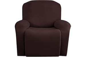 Jin Le 4 Pieces Recliner Cover Stretch Recliner Chair Cover 1 Seater Recliner Couch Covers Sofa Covers Stretch Soft Furniture Protector with Elastic Bottom and Ties for Kids Pet(Recliner, Brown)