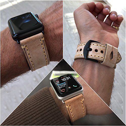 MAIKES Special Bridle Leather Apple Watch Strap For iWatch Apple Watch Band 42mm 38mm Series 3 2 1 Watchband (For Apple Watch 38mm, Orange+Black Buckle)