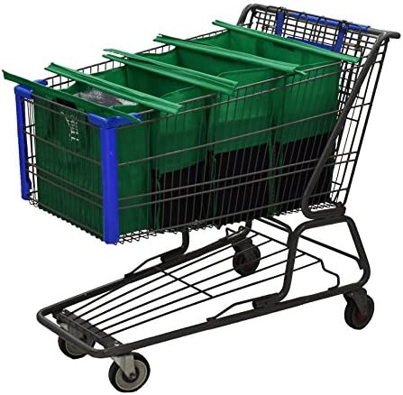 Shopping Cart Trolley Bags by: Modern Day Living - 4 Reusable Grocery Bags with Insulated Cooler Bag - Easy to Use and Heavy Duty - Variety of Colors and Sizes