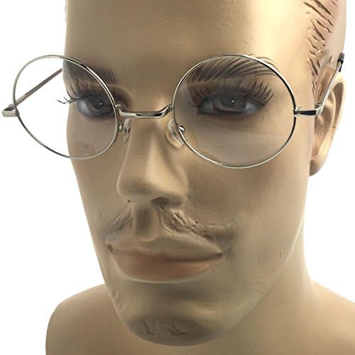 Black-Medium(1.8inch) Large Oversized Big Round Metal Frame Clear Lens Round Circle Eye Glasses Medium