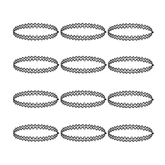AKStore-12-Pieces-Tattoo-Choker-Necklace-Stretch-Gothic-Tattoo-Henna-Elastic-Choker-Necklace-Set-Black