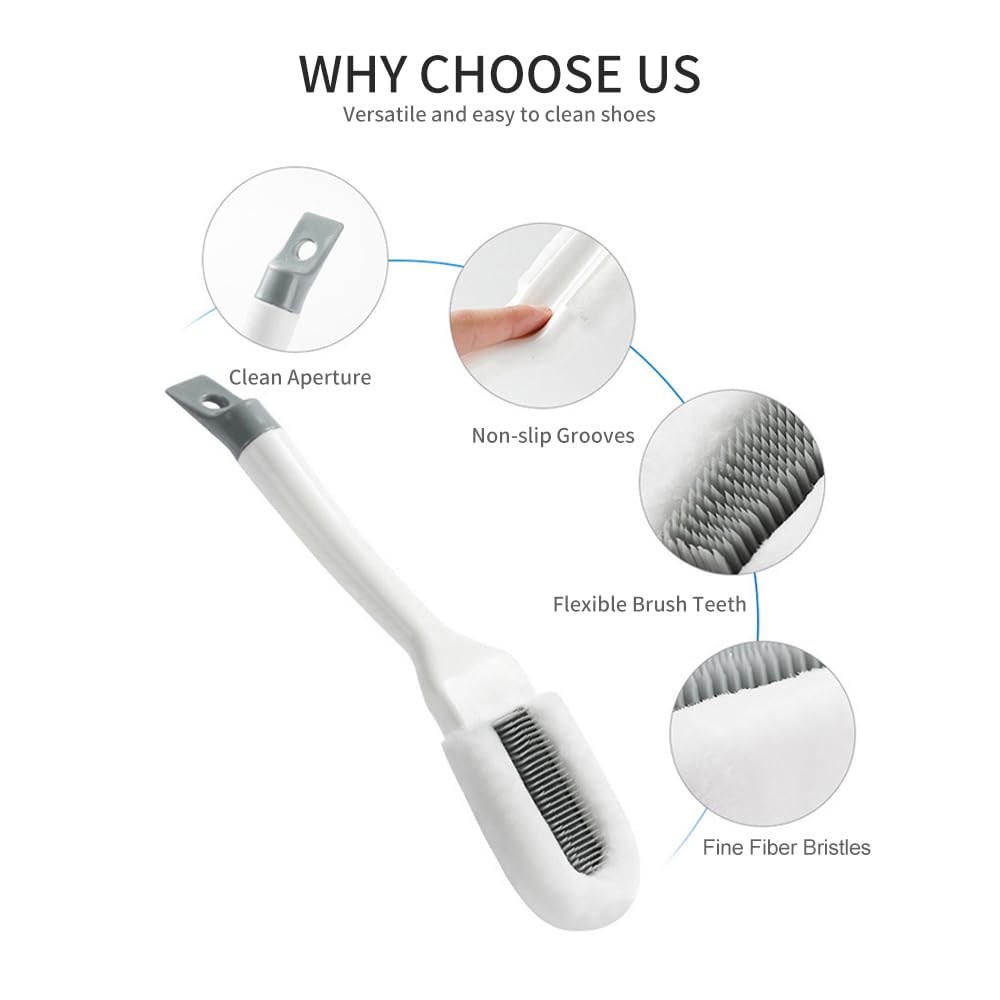 Andiker Professional Cleaning Shoe Brush, Multifunctional Long Handle Shoe Brush Cleaner, Hangable Soft Bristle Shoes Cleaning Scrubber (White)