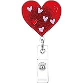 Valentines Badge Reel Retractable Red Heart Badge Holder Retractable with Id Name Card Clip for Nurse Nursing Heart Nurse Badge Reels Holiday Acrylic Alligator Clip for Doctor Teacher Student
