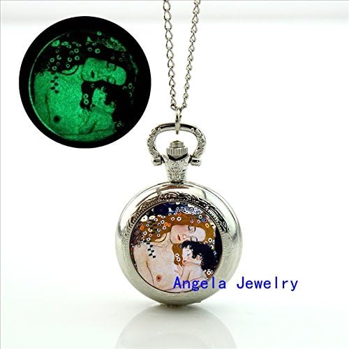 Pretty Lee Fashion Mother and Child Glowing Pocket Watch Necklace Canvas Print Glowing Watch Glass Jewelry