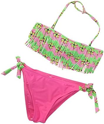 Dahanyi SpeacialKids Multicolored Lotus Tassels Bikini Two Piece Swimsuit (X-Large / 9-10 Y, Rose) Sexy