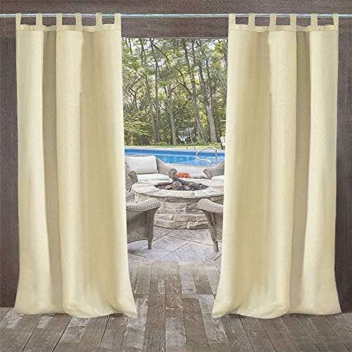 UniEco Outdoor Curtain Garden Patio Balloon Curtains Blackout Curtains Waterproof Mildew Resistant for Pavilion Beach House, 1 Piece, 132x235cm, Beige