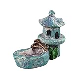 Danmu Mini Resin Pavilion with A Small Pond Miniature House Fairy Garden Micro Landscape Home Garden Decoration Plant Pots Bonsai Craft Decor