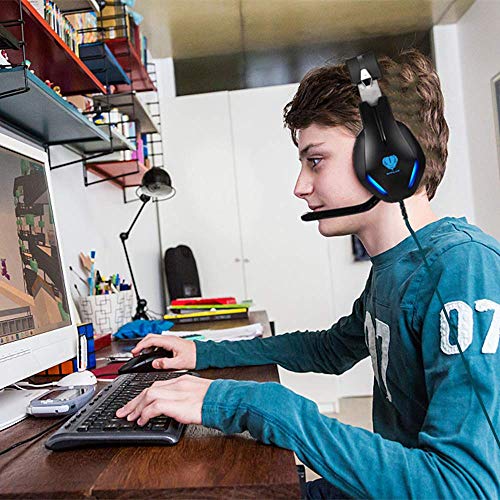 BUTFULAKE GH-2 Gaming Headset for Xbox One with Stereo Surround Sound, PS4 Headset with Noise Canceling Mic & LED Light, Over Ear Gaming Headphones for PC, Nintendo Switch, Mac, Laptop, Blue