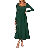 ZESICA Spring Dresses for Women 2026 Elegant Classy Square Neck Long Sleeve Flowy Wedding Guest Party Midi Dress