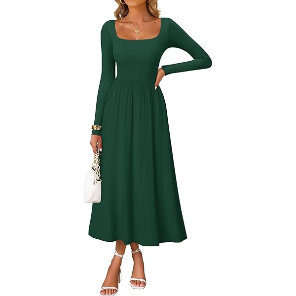 Elegant Long Sleeve Maxi Dress Teal Green Midi Dress UK