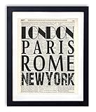 London Paris Rome New York Typography Vintage Dictionary Art Print 8x10