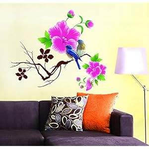 Decals Design ‘Design Blue Birds with Flowers’ Wall Sticker (PVC Vinyl, 60 cm x 45 cm)