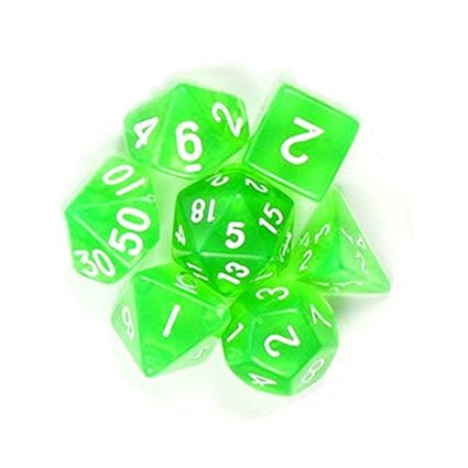Leoie 7Pcs/Set Translucent Polyhedral Dice Set for Dungeons Dragons Pathfinder D&D RPG (D4 D6 D8 D10 D12 D20 D%) Green