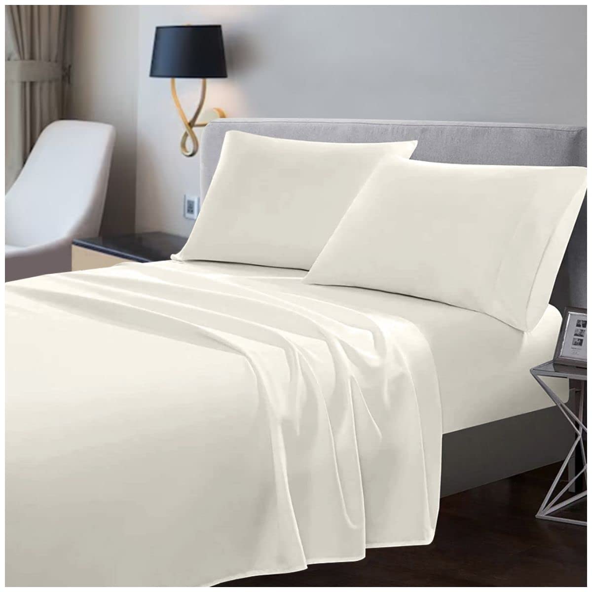 200 Thread Count Flat Sheets Single- 100% Egyptian Cotton Bed Sheets- Super Soft Hotel Quality Bedding- Cream