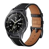 Aimtel Compatible Samsung Galaxy Watch (42mm) Bands,20mm Genuine Leather Strap Band Stainless Steel Compatible Samsung Galaxy Watch SM-R810/SM-R815 /Gear Sport/Suunto 3 Fitness Smart Watch-Black