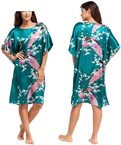 JCNCE Women's Japanese Geisha Kimono Dressing Robes Night Gown Bath Robe (Green)