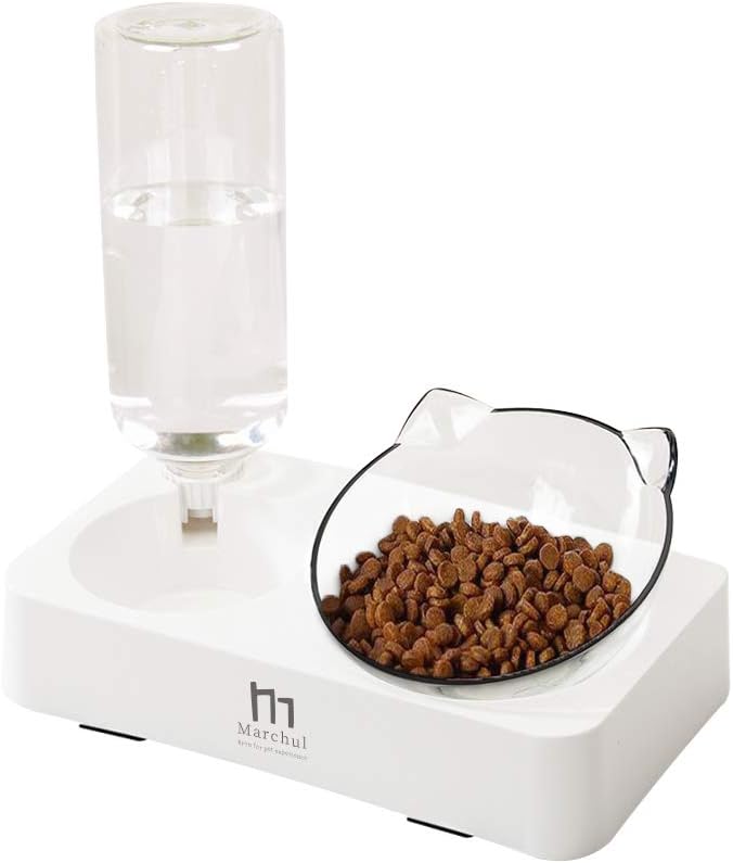Marchul Cat Bowls Gravity Water Bottle Tilted Raised Feeding Bowls
